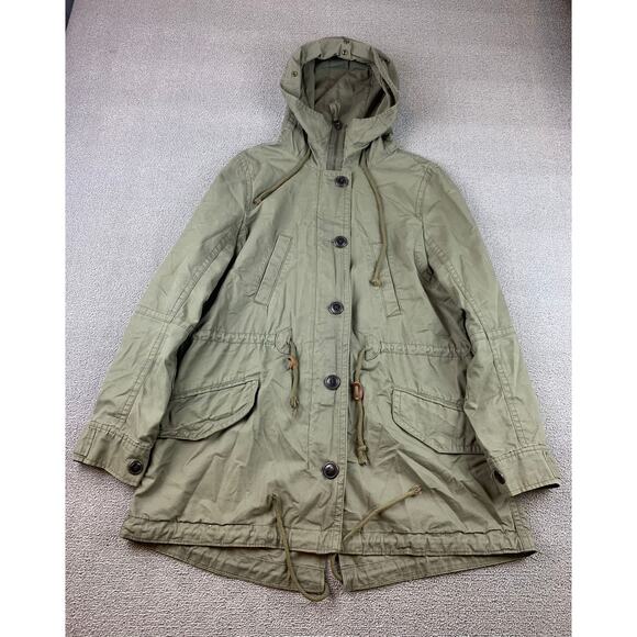 Gap Women’s Utility Field Jacket Sz M Hooded Full Zip Snap Draw String Waist - Picture 1 of 11